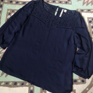 LC Lauren Conrad- Navy Lace Blouse
